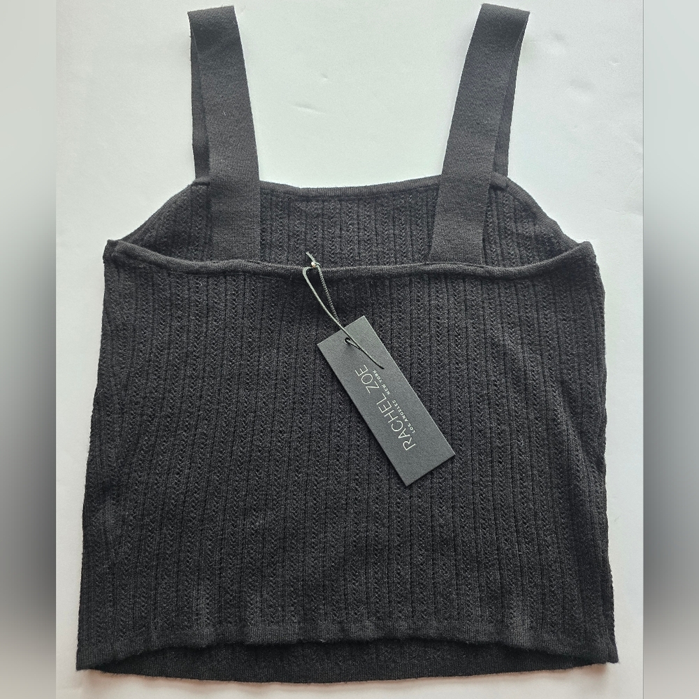 Rachel Zoe Black Ribbed Crop Sleeveless Tank Top NWT Wide Straps Size Med - Picture 3 of 5